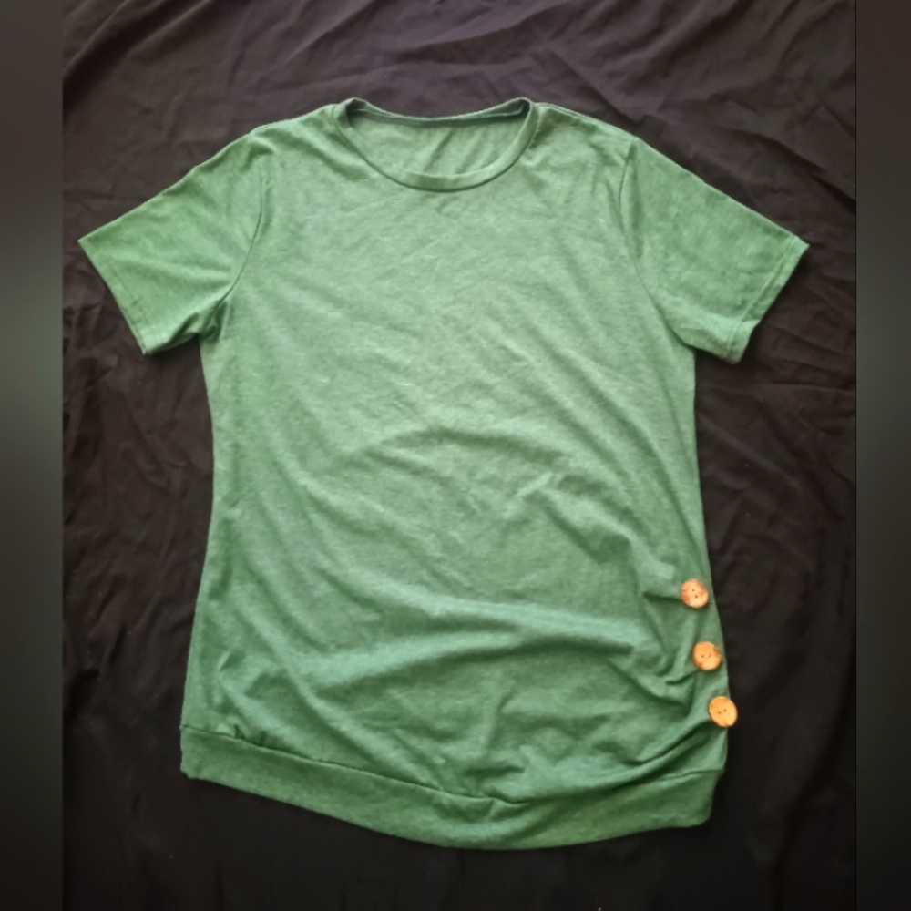Green T-Shirt with Button Detail